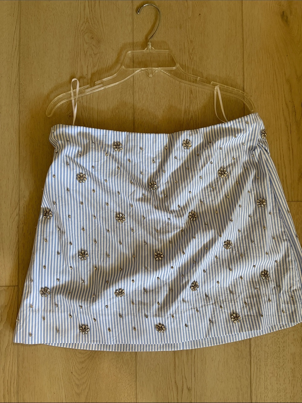 J. Crew Collection Blue and White Striped Mini Skirt with Jewels